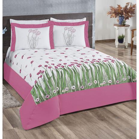Kit Cobre Leito Tulipas Casal Queen 03 Peças - Rosa - Valle é ruim? Kit Cobre Leito Tulipas Casal Queen 03 Peças - Rosa - Valle é boa?