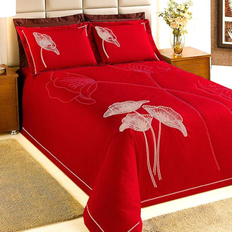Kit Cobre Leito Vermelho Casal Queen Bordado 3 Peças 100 Algodão 180 Fios - Casa borda é boa?