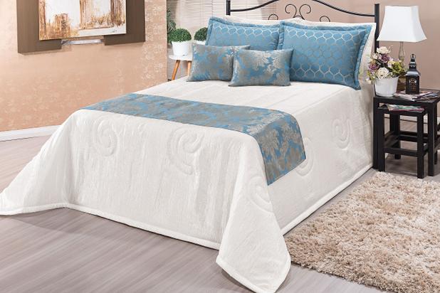 Kit Cobre Leito Viena Casal Queen 8 Peças Celeste - Home fernandes Menor preço em Kit Cobre Leito Viena Casal Queen 8 Peças Celeste - Home fernandes