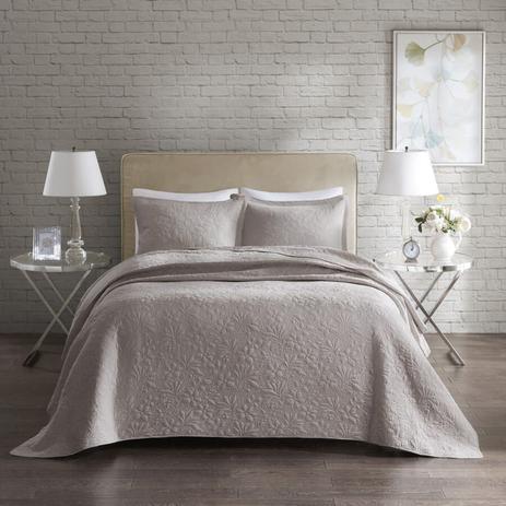 Kit Cobreleito Colcha Queen Corttex Home Design Anita Taupe Menor preço em Kit Cobreleito Colcha Queen Corttex Home Design Anita Taupe
