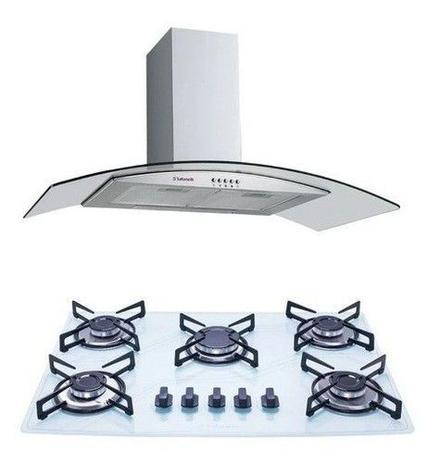 Kit Coifa Gourmet 90cm e Cooktop 5 Bocas Branco Safanelli Menor preço em Kit Coifa Gourmet 90cm e Cooktop 5 Bocas Branco Safanelli