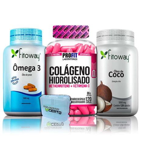 Kit Colágeno Hidrolisado 120 Caps + Óleo de Coco + Ômega 3 + Porta Caps - Profit/Fitoway é boa?