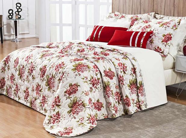 Kit Colcha Allegra Super King Floral cor Vermelho com 7 peças - Bernadete casa Menor preço em Kit Colcha Allegra Super King Floral cor Vermelho com 7 peças - Bernadete casa