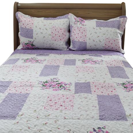 Kit Colcha Bouti Shabby Chic King - Poá/Floral Roxo - Rozac Menor preço em Kit Colcha Bouti Shabby Chic King - Poá/Floral Roxo - Rozac