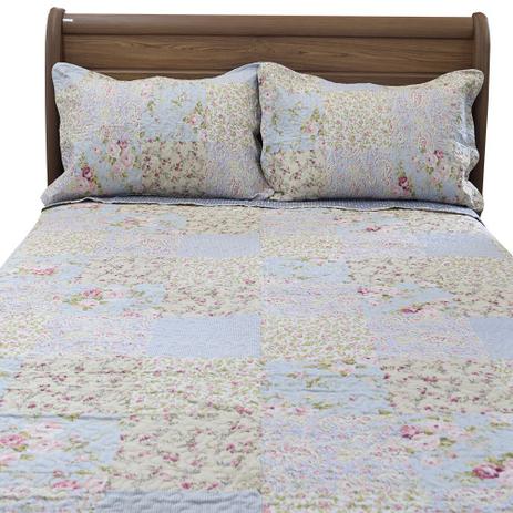 Kit Colcha Bouti Shabby Chic Queen - Poá/Floral Cinza - Rozac Menor preço em Kit Colcha Bouti Shabby Chic Queen - Poá/Floral Cinza - Rozac