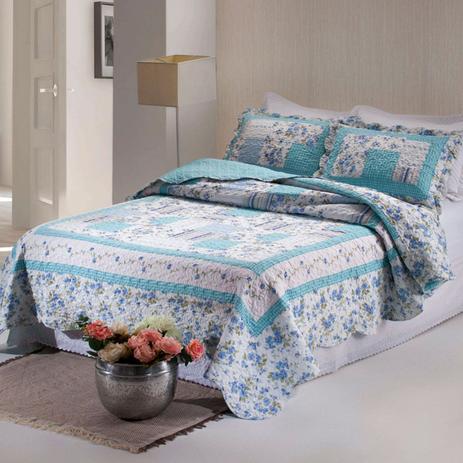 Kit Colcha Casal Bouti Elista Dupla Face 3 Peças Jolitex Azul Menor preço em Kit Colcha Casal Bouti Elista Dupla Face 3 Peças Jolitex Azul
