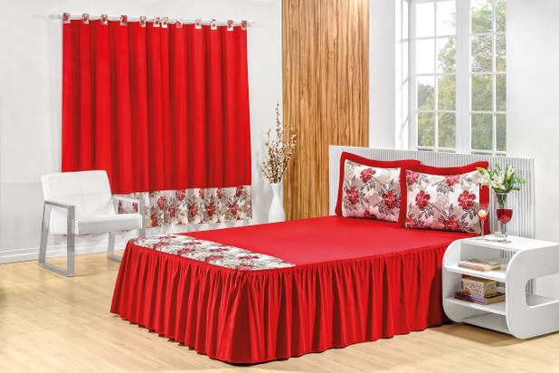 Kit Colcha Casal Padrão E Cortina Veneza 4 Peças Cobre Leito Vermelho - Home fernandes é boa?