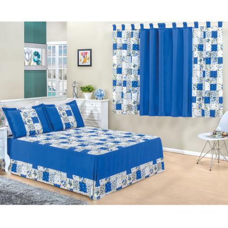 Kit Colcha Casal Padrão Valentina com Cortina para Varão 2,00 x 1,80 Metros 4 Peças - Azul - Bia enxovais é ruim? Kit Colcha Casal Padrão Valentina com Cortina para Varão 2,00 x 1,80 Metros 4 Peças - Azul - Bia enxovais é boa?