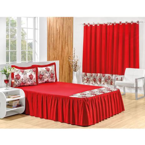 Kit Colcha Casal Padrão Veneza com Cortina para Varão 2,00 x 1,80 Metros 4 Peças - Vermelho - Bia enxovais é boa?