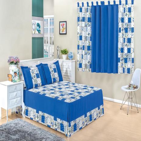 Kit Colcha Casal Queen Valentina Com Cortina  04 Peças Azul - Bia enxovais é boa?