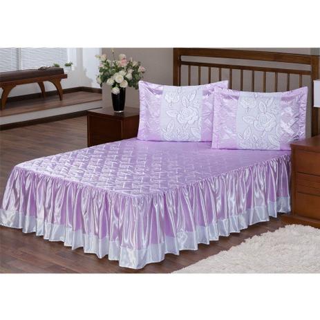 Kit Colcha Casal Rosas 5 Peças Cetim Lilas - Enxovais Aquarela Menor preço em Kit Colcha Casal Rosas 5 Peças Cetim Lilas - Enxovais Aquarela