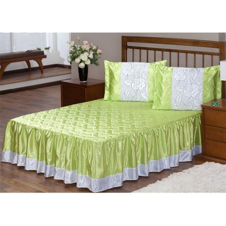 Kit Colcha Casal Rosas 5 Peças Cetim Verde - Enxovais Aquarela Menor preço em Kit Colcha Casal Rosas 5 Peças Cetim Verde - Enxovais Aquarela