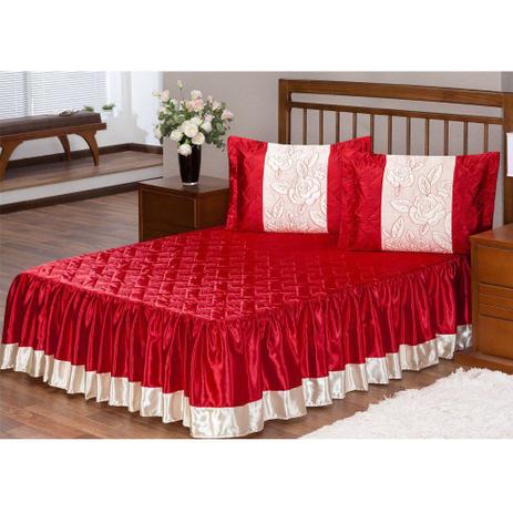Kit Colcha Casal Rosas 5 Peças Cetim Vermelho - Enxovais Aquarela Menor preço em Kit Colcha Casal Rosas 5 Peças Cetim Vermelho - Enxovais Aquarela