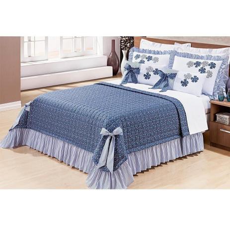 Kit Colcha Casal Super King 05 Peças Doce Lar Azul - Bernadete Casa Menor preço em Kit Colcha Casal Super King 05 Peças Doce Lar Azul - Bernadete Casa