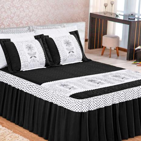Kit Colcha Cobre Leito Casa Dona Casal Floreale 3 peças Preto Menor preço em Kit Colcha Cobre Leito Casa Dona Casal Floreale 3 peças Preto