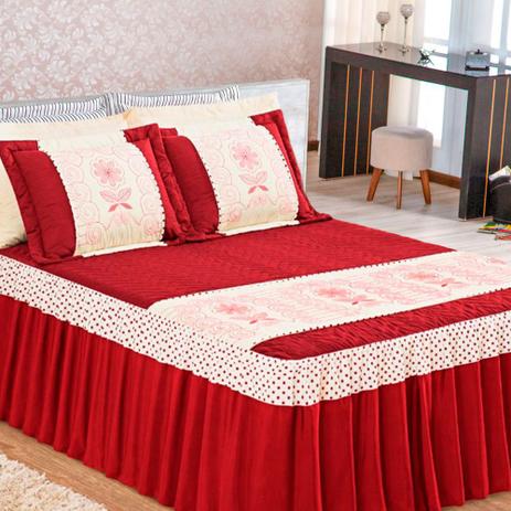 Menor preço em Kit Colcha Cobre Leito Casa Dona Casal Floreale 3 peças Vermelho