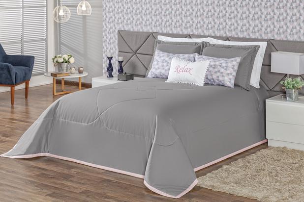 Kit Colcha Cobre Leito Relax Casal Queen Com 11 Peças Cinza Rosa - Ibimais enxovais Menor preço em Kit Colcha Cobre Leito Relax Casal Queen Com 11 Peças Cinza Rosa - Ibimais enxovais