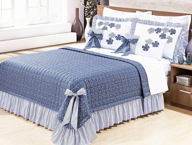 Kit Colcha Doce Lar Super King cor Azul com 7 peças - Bernadete casa Menor preço em Kit Colcha Doce Lar Super King cor Azul com 7 peças - Bernadete casa