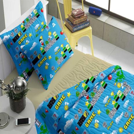 Kit Colcha Infantil com Porta Travesseiro game Portal Teen - Portallar é boa?