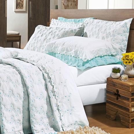 Kit Colcha King 200 Fios Algodão 3 Peças Nuance Bernadete Casa Branco/Azul Tiffany é boa?