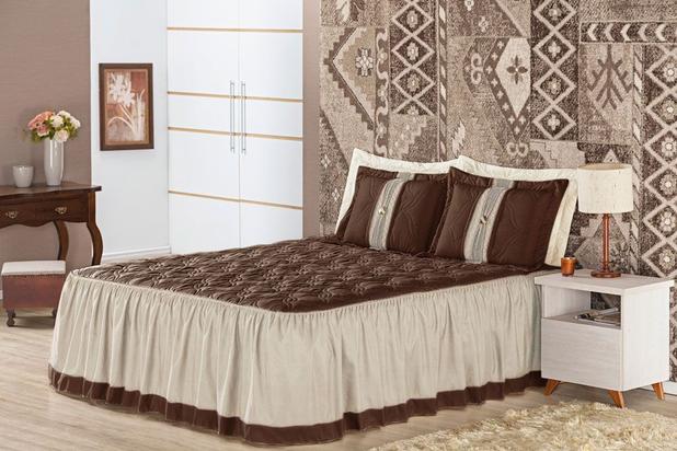 Kit Colcha Melina Casal Queen 05 Peças Tabaco Tecido Microfibra Premium - Decorativa é ruim? Kit Colcha Melina Casal Queen 05 Peças Tabaco Tecido Microfibra Premium - Decorativa é boa?