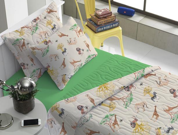 Kit Colcha Play Malha Solteiro 2 Peças Safari - Portallar Menor preço em Kit Colcha Play Malha Solteiro 2 Peças Safari - Portallar