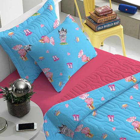 Kit Colcha Portallar Solteiro Malha Castelo Estampado Chiclete Menor preço em Kit Colcha Portallar Solteiro Malha Castelo Estampado Chiclete