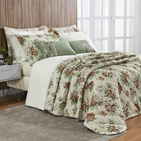 Kit Colcha Queen Floral 7 Peças Allegra Bernadete Casa Verde Menor preço em Kit Colcha Queen Floral 7 Peças Allegra Bernadete Casa Verde
