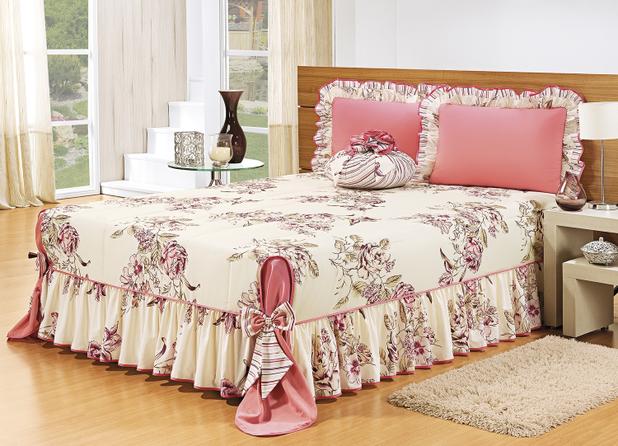 Kit Colcha Romance Babado Estampada King 160 Fios Cereja - Linda casa Menor preço em Kit Colcha Romance Babado Estampada King 160 Fios Cereja - Linda casa
