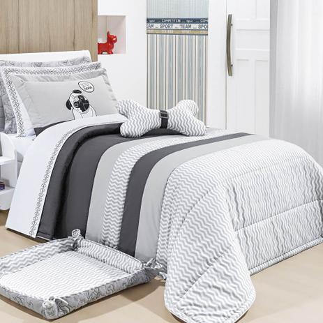 Kit Colcha Solteiro 100% Algodão Percal 200 Fios - Pet 3 Peças Cinza - Bernadete Casa Menor preço em Kit Colcha Solteiro 100% Algodão Percal 200 Fios - Pet 3 Peças Cinza - Bernadete Casa