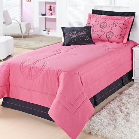 Kit Colcha Solteiro Love 4 Peças Percal 180 Fios Casaborda Pink Menor preço em Kit Colcha Solteiro Love 4 Peças Percal 180 Fios Casaborda Pink