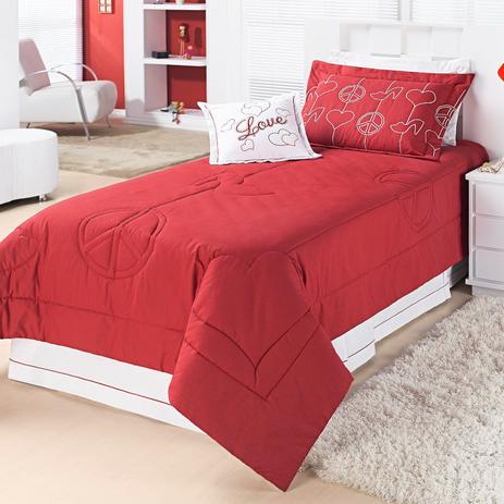 Kit Colcha Solteiro Love 4 Peças Percal 180 Fios Casaborda Vermelho Menor preço em Kit Colcha Solteiro Love 4 Peças Percal 180 Fios Casaborda Vermelho