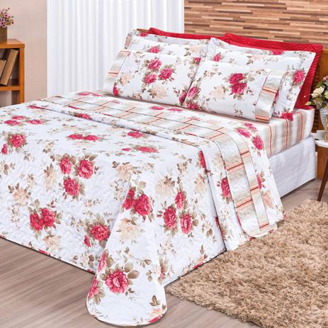 Kit Colcha Solteiro Requinte 3 Peças 180 Fios Bia Enxovais Floral Vermelho Menor preço em Kit Colcha Solteiro Requinte 3 Peças 180 Fios Bia Enxovais Floral Vermelho