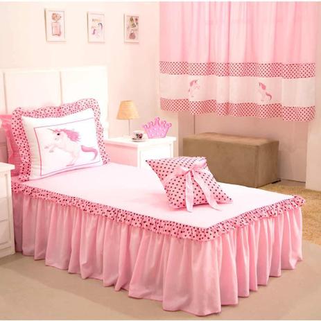 Kit Colcha Solteiro Unicornio Bordado c/ Almof. + Cortina 2,00m x 1,70m - Rosa - Deccoralle Menor preço em Kit Colcha Solteiro Unicornio Bordado c/ Almof. + Cortina 2,00m x 1,70m - Rosa - Deccoralle