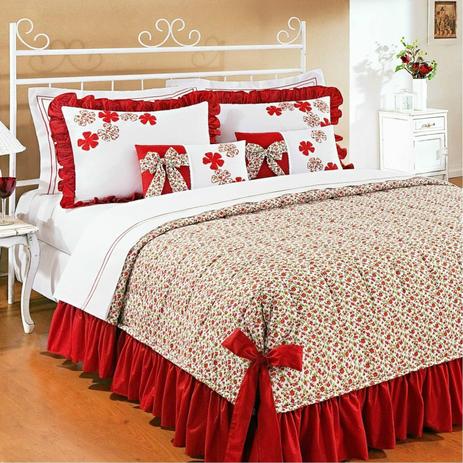 Kit Colcha Super King Doce Lar 7 Peças 150 Fios Bernadete Casa Vermelho Menor preço em Kit Colcha Super King Doce Lar 7 Peças 150 Fios Bernadete Casa Vermelho