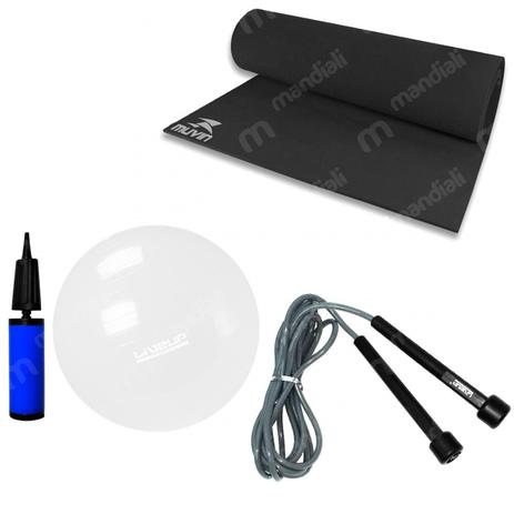 Kit Colchonete + Bola 65 Cm Transparente com Bomba + Corda de Pular Muvin Menor preço em Kit Colchonete + Bola 65 Cm Transparente com Bomba + Corda de Pular Muvin