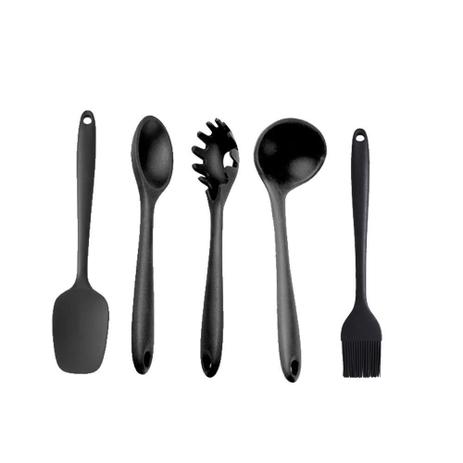 Kit Colher Concha Pincel 5 Utensílios de Silicone Preto - RBC Menor preço em Kit Colher Concha Pincel 5 Utensílios de Silicone Preto - RBC