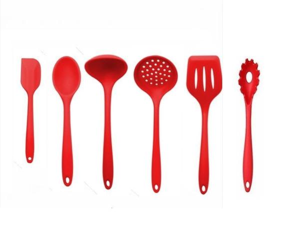 Kit Colheres De Silicone Maciço 6 Pçs Vermelho - Clink Menor preço em Kit Colheres De Silicone Maciço 6 Pçs Vermelho - Clink