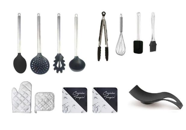 Kit Colheres Silicone Preto Cabo Inox 13 Pçs Utensílios - Clink Menor preço em Kit Colheres Silicone Preto Cabo Inox 13 Pçs Utensílios - Clink