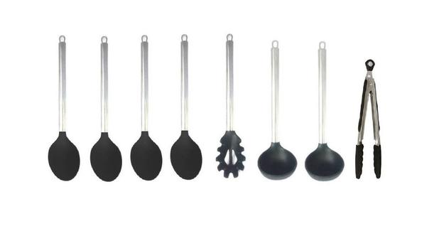 Kit Colheres Silicone Preto Cabo Inox 8 Peças Utensílios - Clink Menor preço em Kit Colheres Silicone Preto Cabo Inox 8 Peças Utensílios - Clink