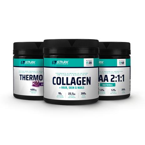 Kit Collagen Hair, Skin, Nails + BCAA 2:1:1 + Thermoblack - Stark Supplements Menor preço em Kit Collagen Hair, Skin, Nails + BCAA 2:1:1 + Thermoblack - Stark Supplements