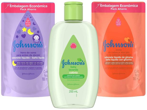 Kit Colônia Infantil Johnsons Lavanda - 200ml + 02 Sabonetes Líquido Infantil 180ml Menor preço em Kit Colônia Infantil Johnsons Lavanda - 200ml + 02 Sabonetes Líquido Infantil 180ml