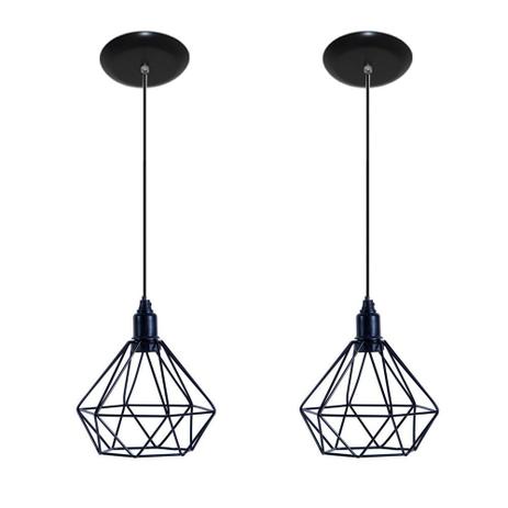 Kit com 02 Luminarias Pendente Aramado Modelo Diamante - Preto - Lustres Amandini Menor preço em Kit com 02 Luminarias Pendente Aramado Modelo Diamante - Preto - Lustres Amandini