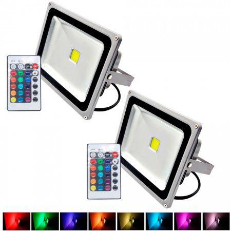 Kit com 02 peças - Holofote Refletor Super LED 100w RGB Bivolt a Prova Dágua Controle Remoto - Powerxl Menor preço em Kit com 02 peças - Holofote Refletor Super LED 100w RGB Bivolt a Prova Dágua Controle Remoto - Powerxl