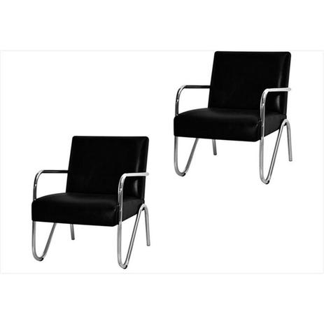 Kit Com 02 Poltronas Decorativa Com Braços Cromados Sabrina Preto - Somopar - Mobisul Menor preço em Kit Com 02 Poltronas Decorativa Com Braços Cromados Sabrina Preto - Somopar - Mobisul