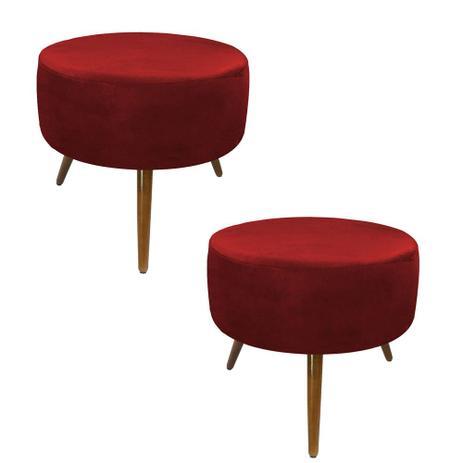 Kit com 02 Puff Base Redondo Pés Palito Suede Vermelho - Agm moveis é boa?