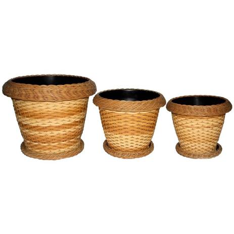 Kit com 03 Vasos Crescentes Bananeira Orla do Vime em Fibra Sintética com - Kc56 Menor preço em Kit com 03 Vasos Crescentes Bananeira Orla do Vime em Fibra Sintética com - Kc56