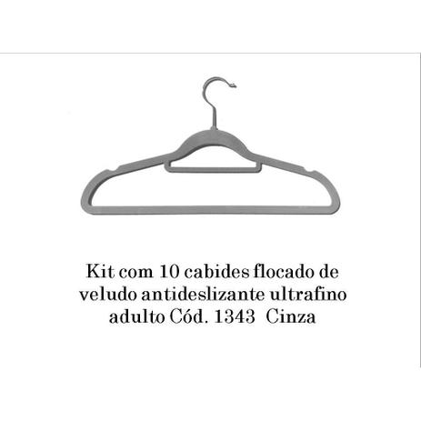 Kit com 10 cabides flocado de veludo antideslizante ultrafino adulto Cód. 1343 Cinza - Diego Fiocco Mariano Menor preço em Kit com 10 cabides flocado de veludo antideslizante ultrafino adulto Cód. 1343 Cinza - Diego Fiocco Mariano