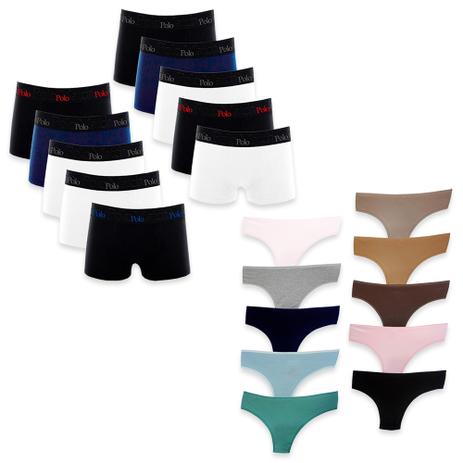 Kit com 10 Calcinhas Modelo Americana MelBee e 10 Cuecas Boxer de Cotton 4.0 Polo Match Menor preço em Kit com 10 Calcinhas Modelo Americana MelBee e 10 Cuecas Boxer de Cotton 4.0 Polo Match