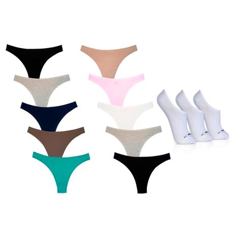 Kit com 10 Calcinhas Tanga Biquini MelBee com 3 Pares De Meia Cano Curto M - Lupo Menor preço em Kit com 10 Calcinhas Tanga Biquini MelBee com 3 Pares De Meia Cano Curto M - Lupo